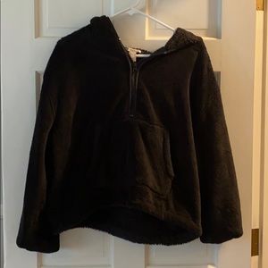 Black fuzzy jacket with hood